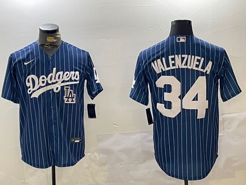 Men Los Angeles Dodgers #34 Valenzuela Blue Stripe Game 2024 Nike MLB Jersey style 112010